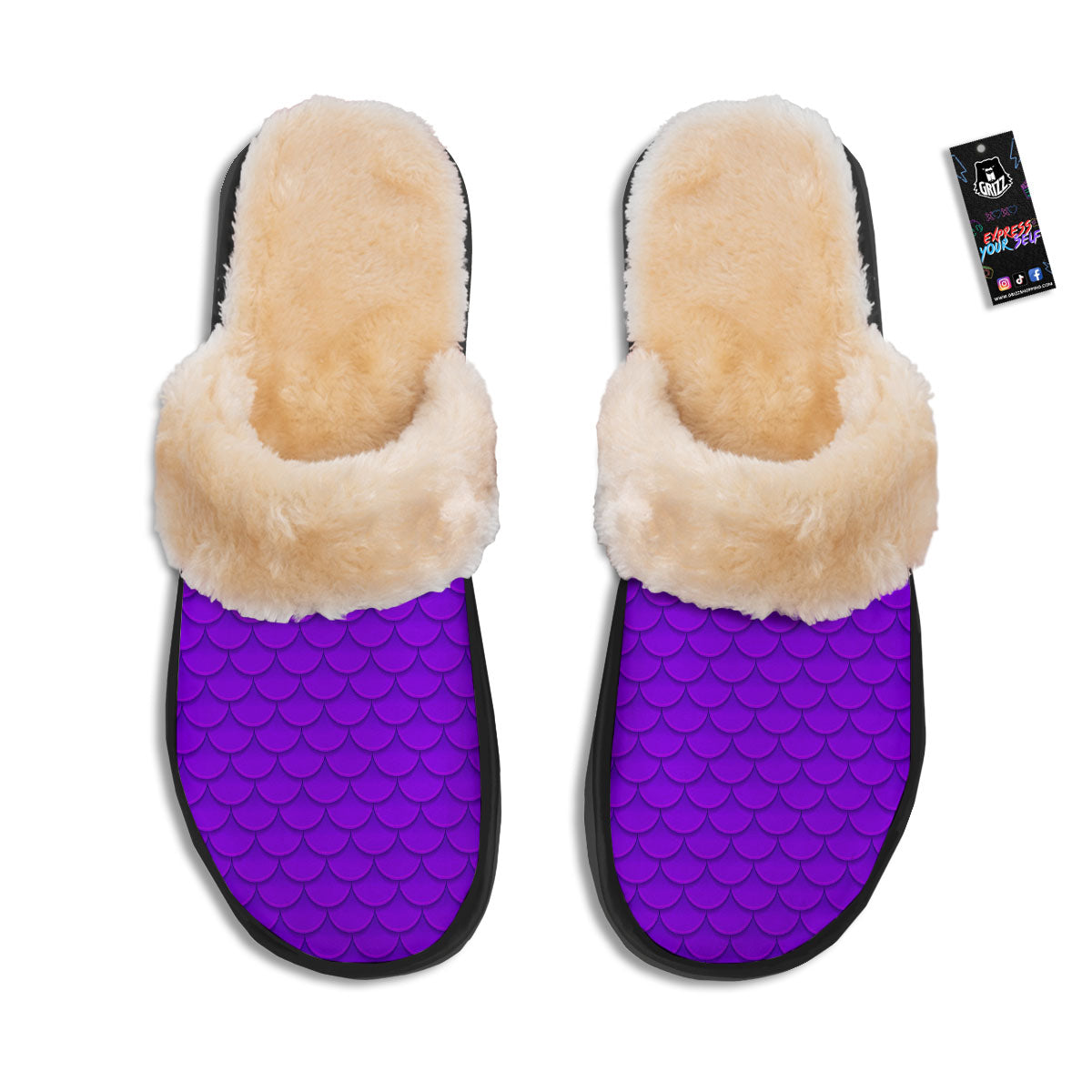 Mermaid Scales Purple Print Pattern Slippers-grizzshop
