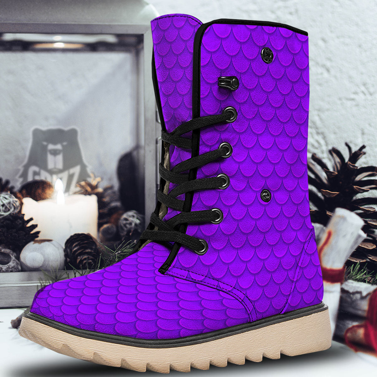 Mermaid Scales Purple Print Pattern Snow Boots-grizzshop