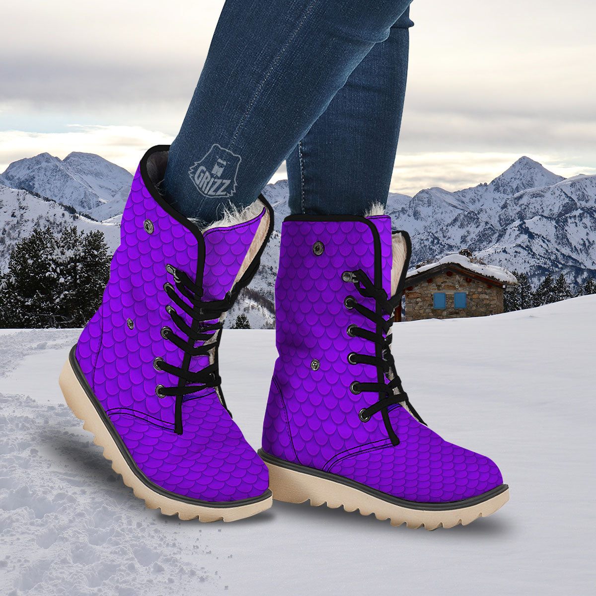 Mermaid Scales Purple Print Pattern Snow Boots-grizzshop