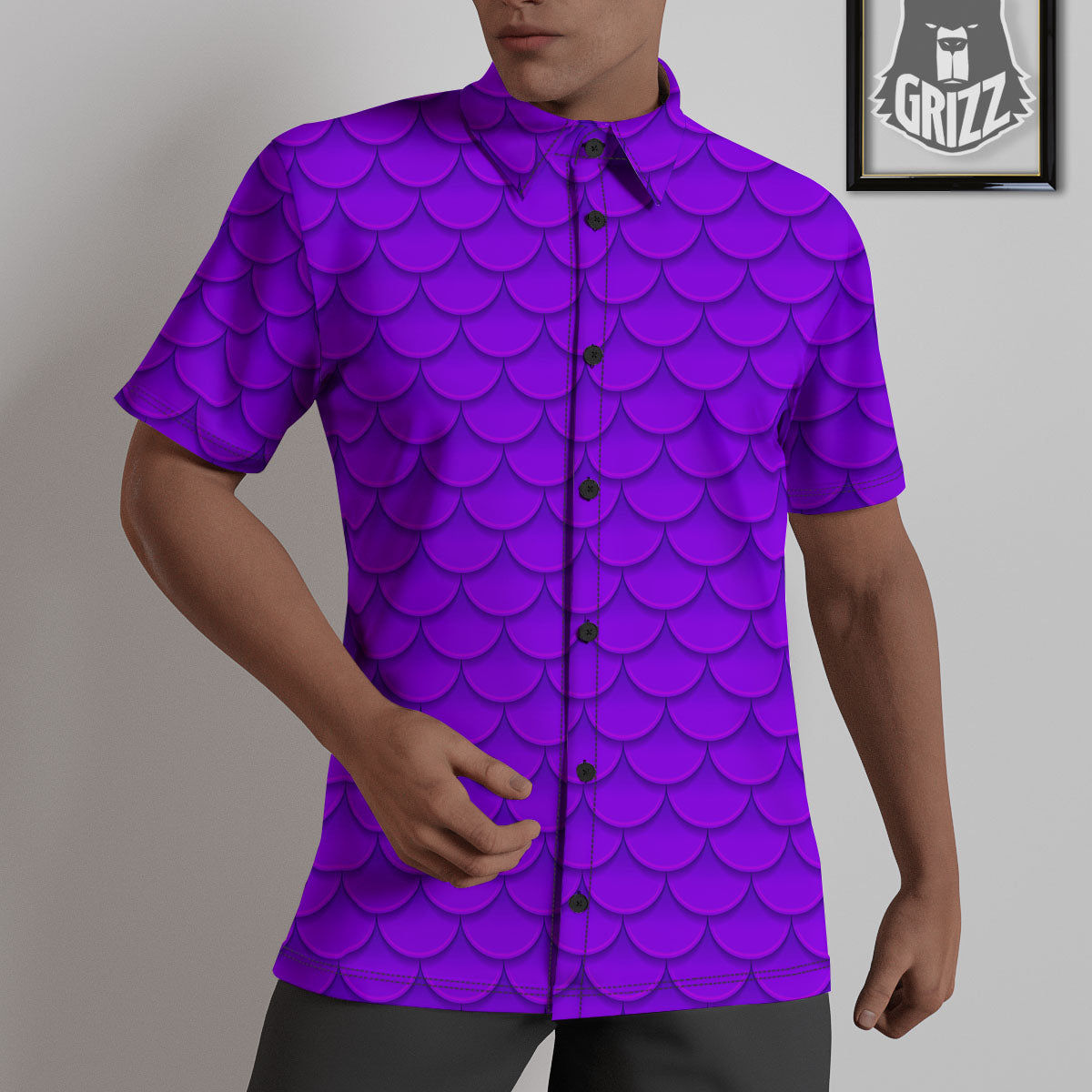 Mermaid Scales Purple Print Pattern Untucked Shirts-grizzshop