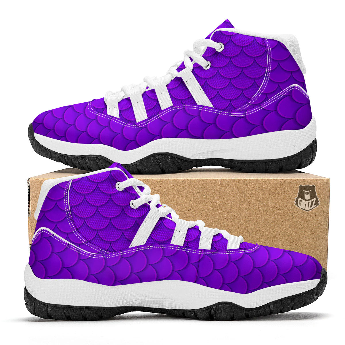 Mermaid Scales Purple Print Pattern White Bball Shoes-grizzshop