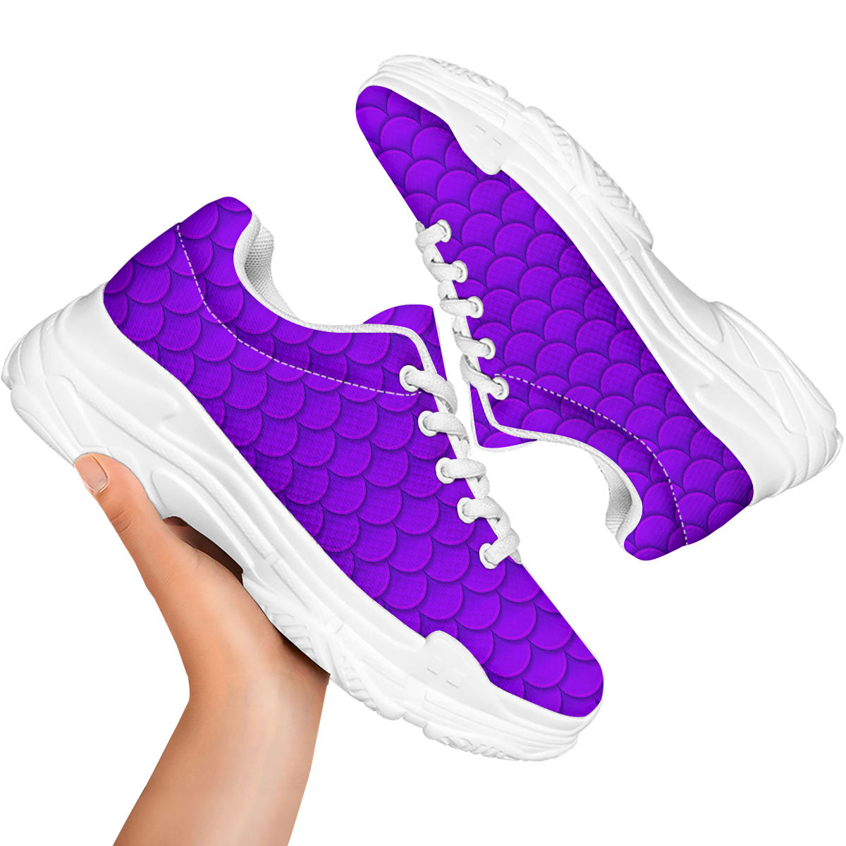 Mermaid Scales Purple Print Pattern White Chunky Shoes-grizzshop