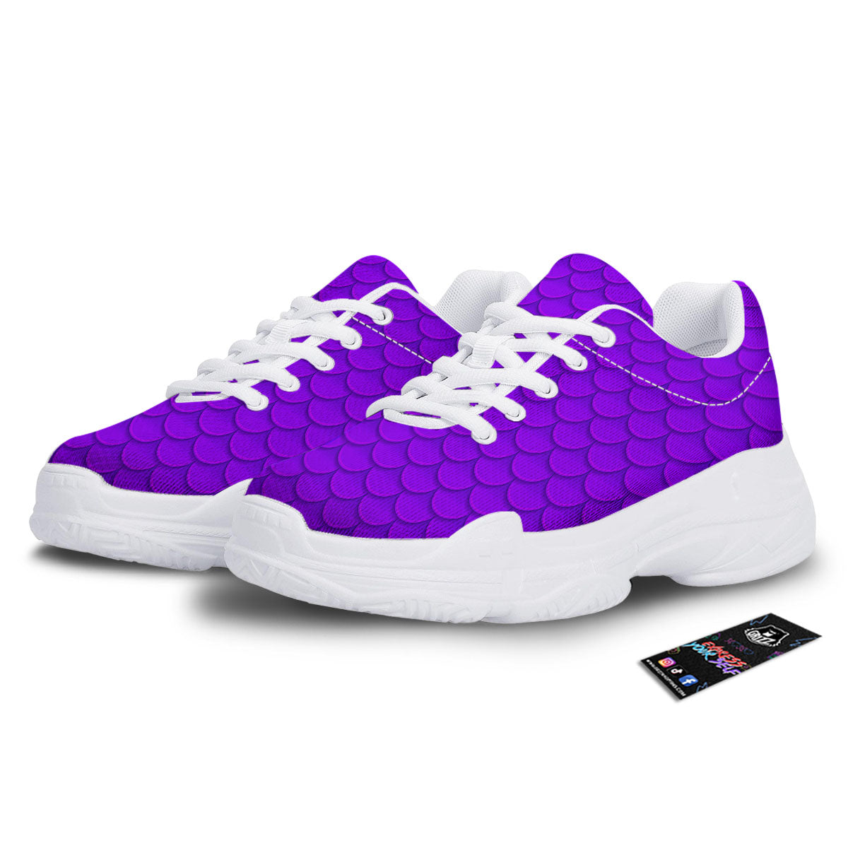 Mermaid Scales Purple Print Pattern White Chunky Shoes-grizzshop