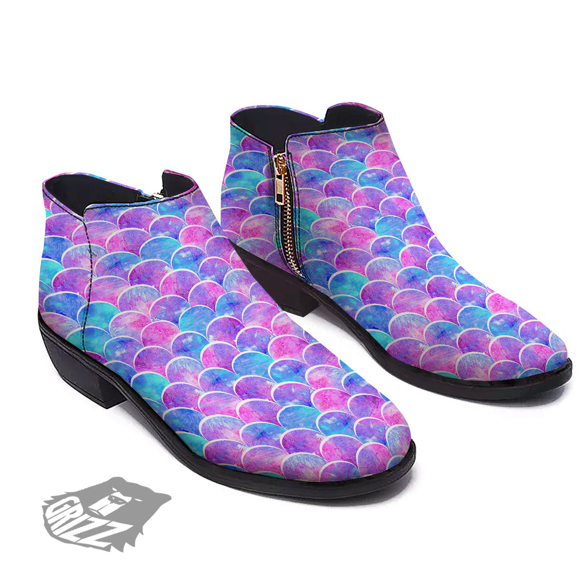 Mermaid Scales Sea Blue Print Pattern Ankle Boots-grizzshop
