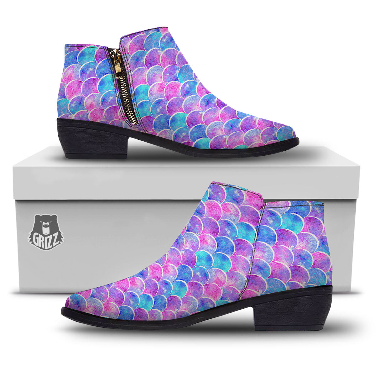 Mermaid Scales Sea Blue Print Pattern Ankle Boots-grizzshop