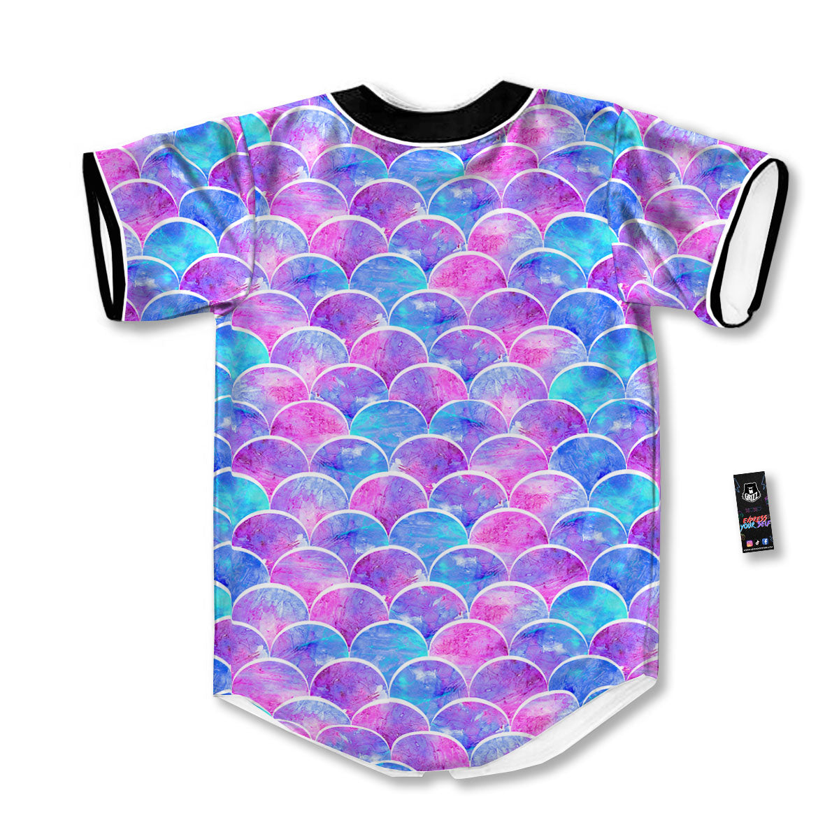 Mermaid Scales Sea Blue Print Pattern Baseball Jersey-grizzshop