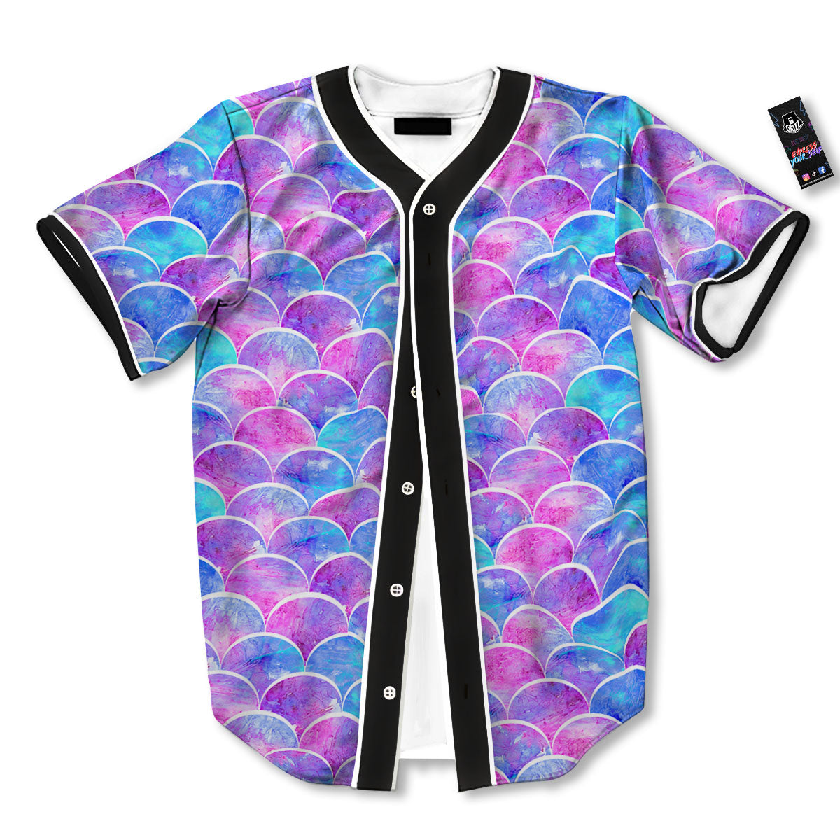 Mermaid Scales Sea Blue Print Pattern Baseball Jersey-grizzshop