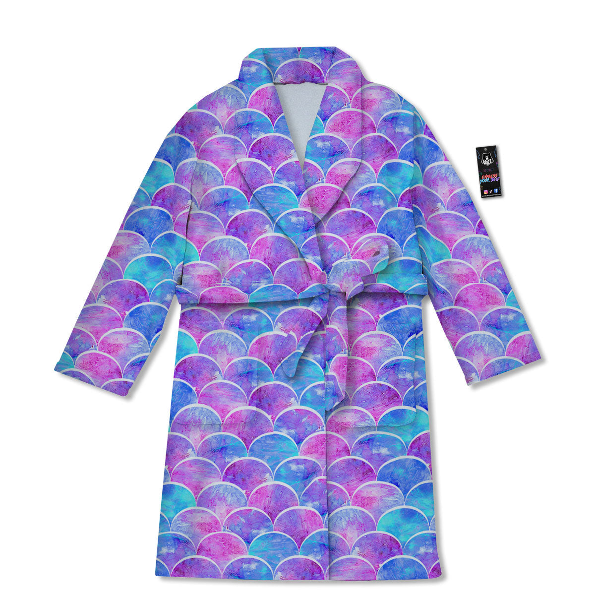 Mermaid Scales Sea Blue Print Pattern Bathrobe-grizzshop