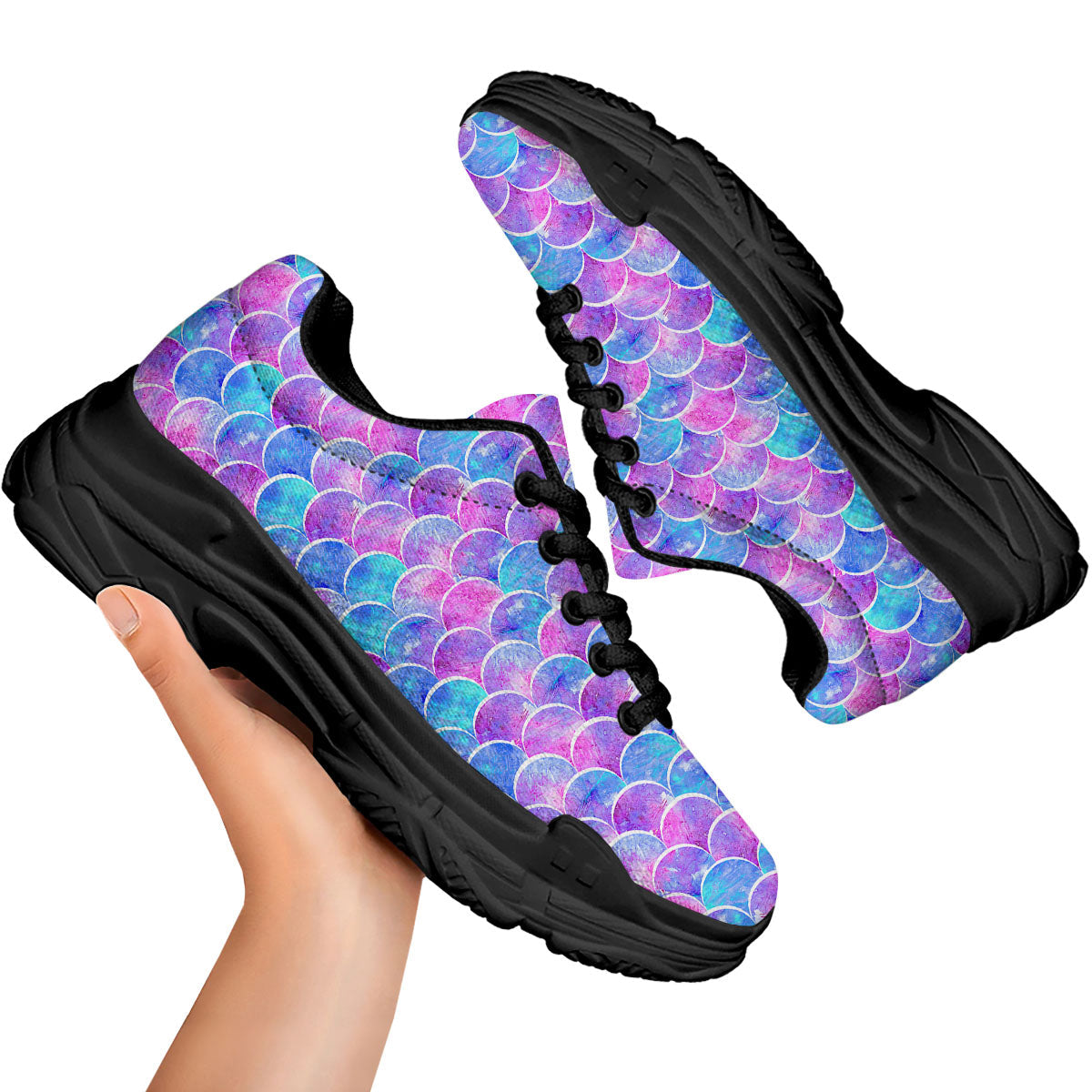 Mermaid Scales Sea Blue Print Pattern Black Chunky Shoes-grizzshop