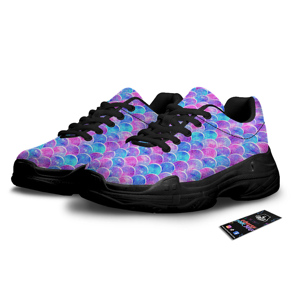 Mermaid Scales Sea Blue Print Pattern Black Chunky Shoes-grizzshop