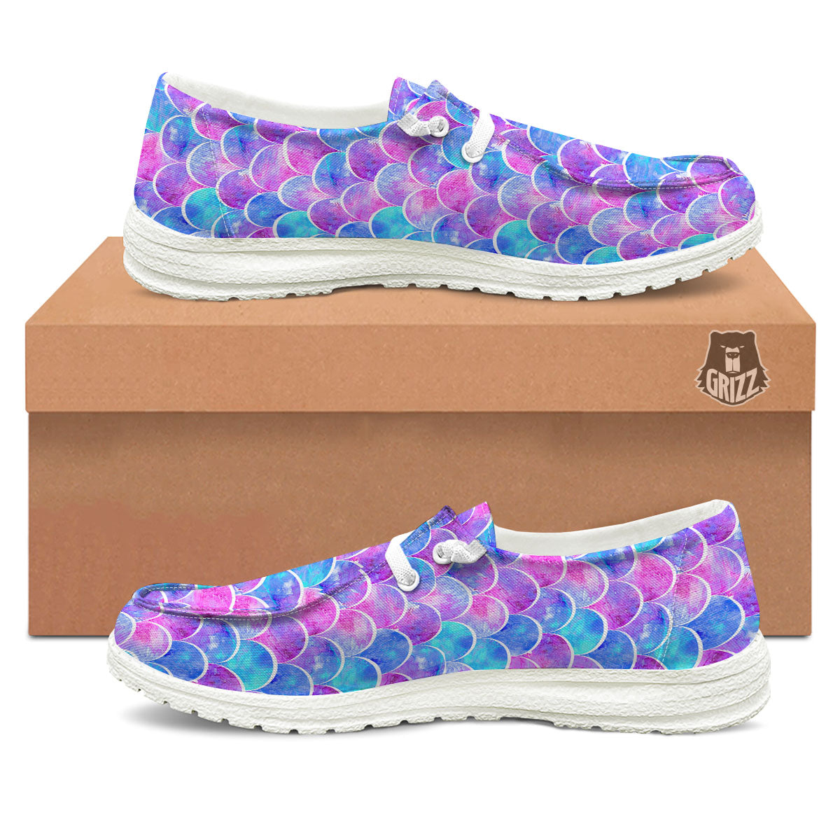 Mermaid Scales Sea Blue Print Pattern Black Loafers-grizzshop