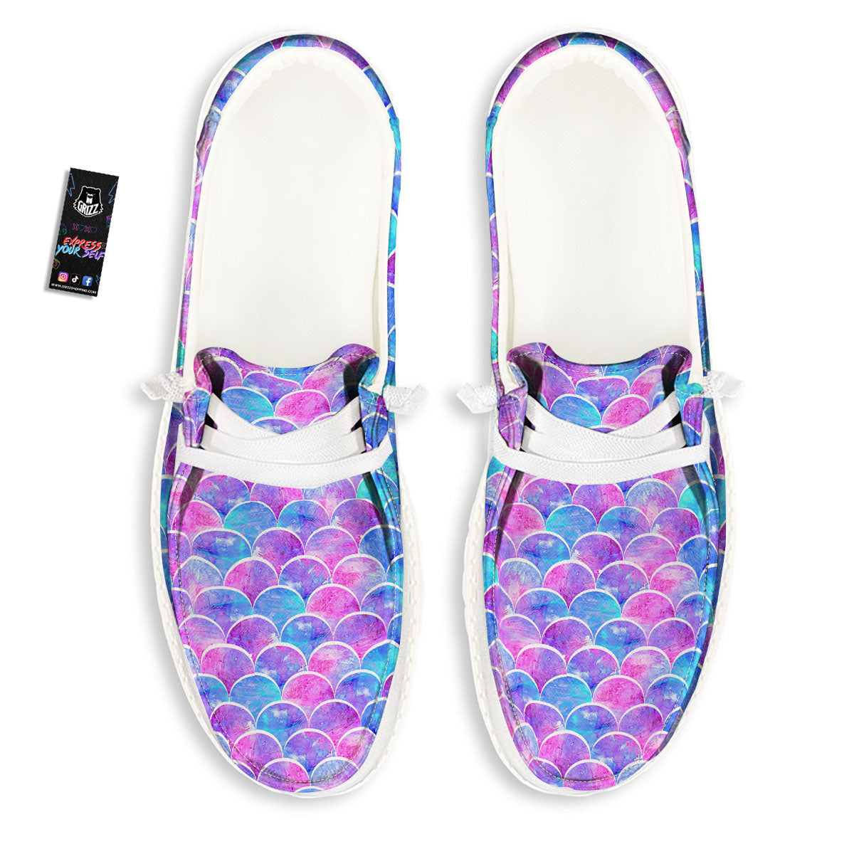 Mermaid Scales Sea Blue Print Pattern Black Loafers-grizzshop