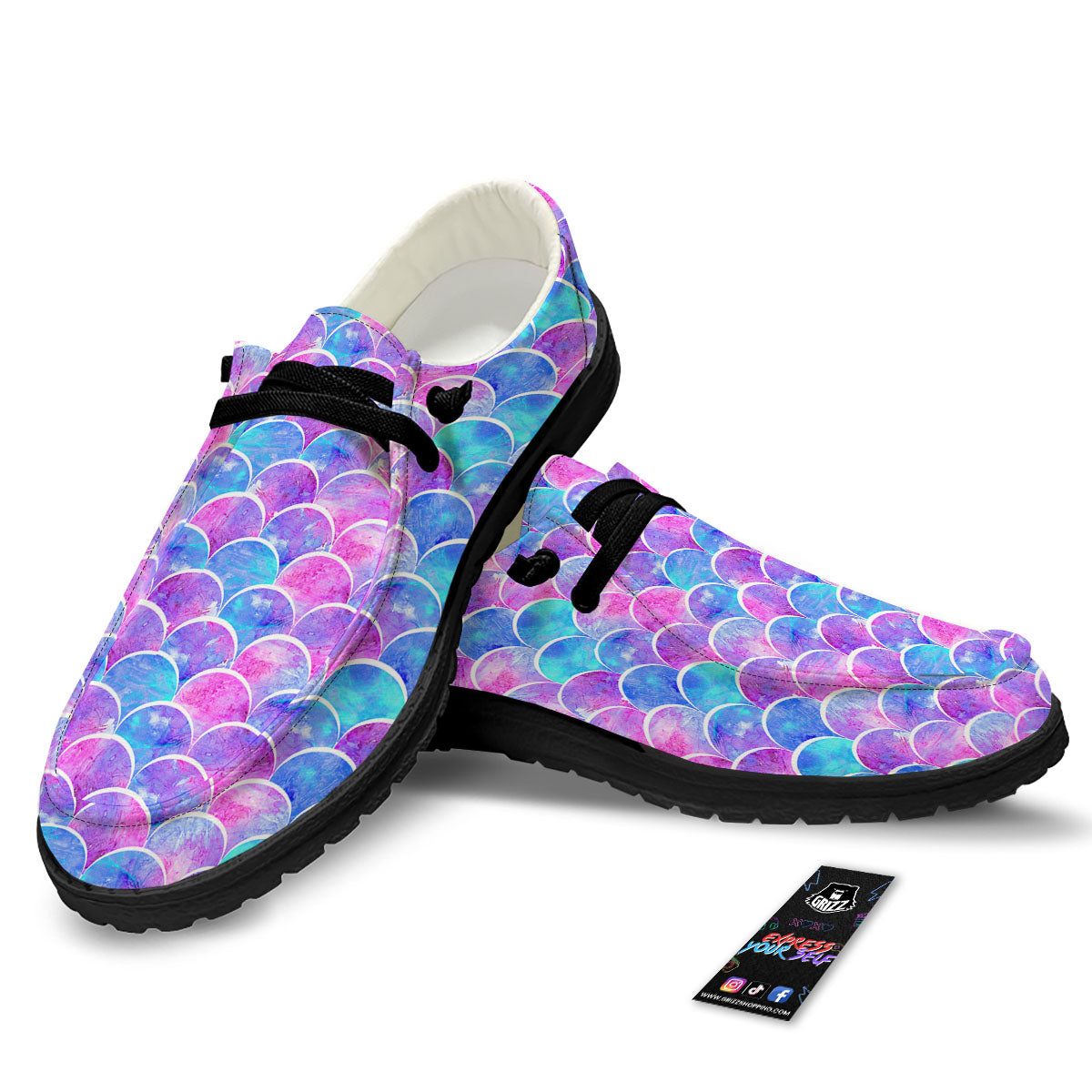 Mermaid Scales Sea Blue Print Pattern Black Loafers-grizzshop