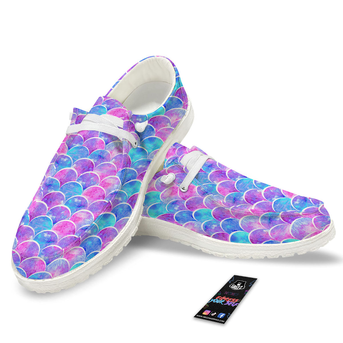 Mermaid Scales Sea Blue Print Pattern Black Loafers-grizzshop