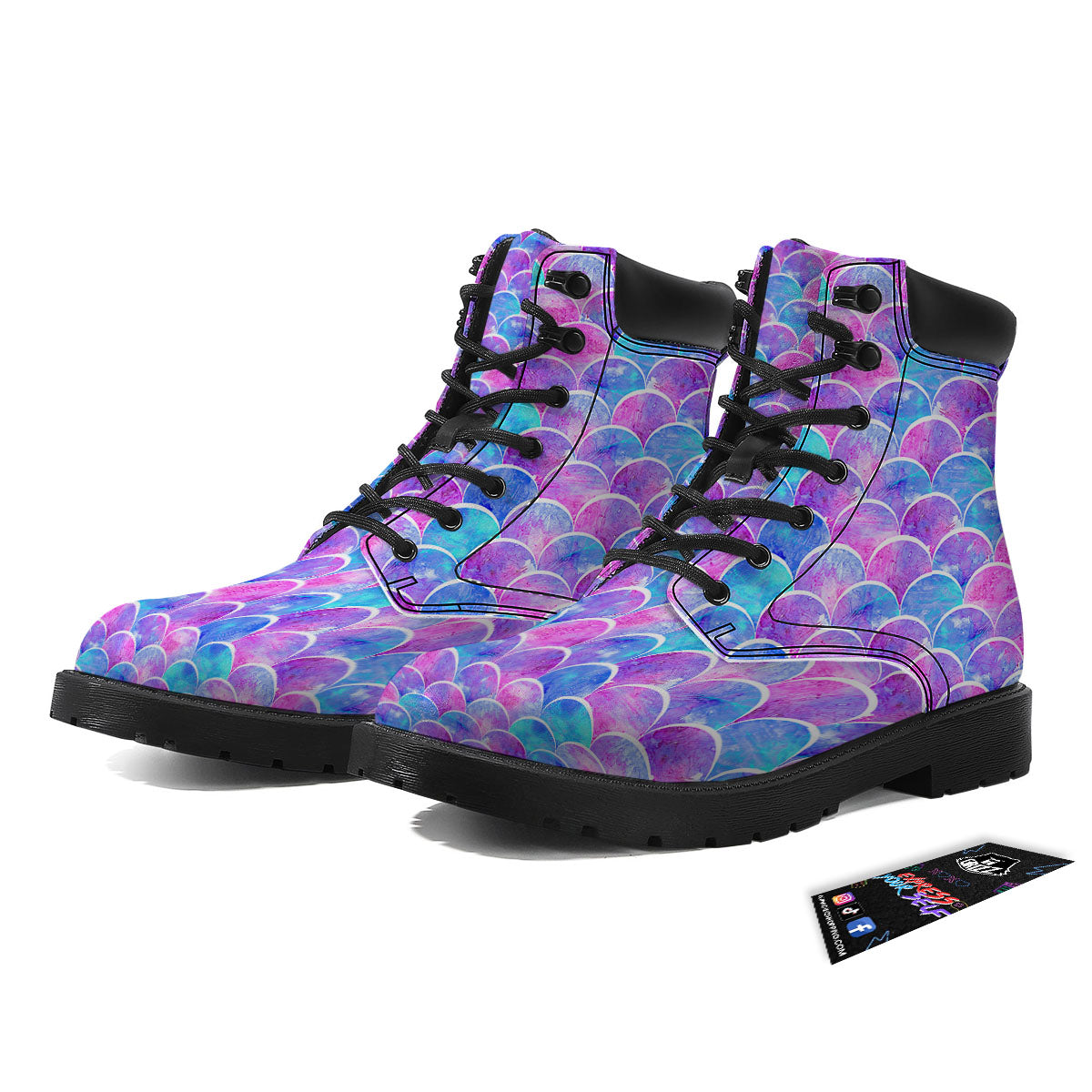 Mermaid Scales Sea Blue Print Pattern Boots-grizzshop