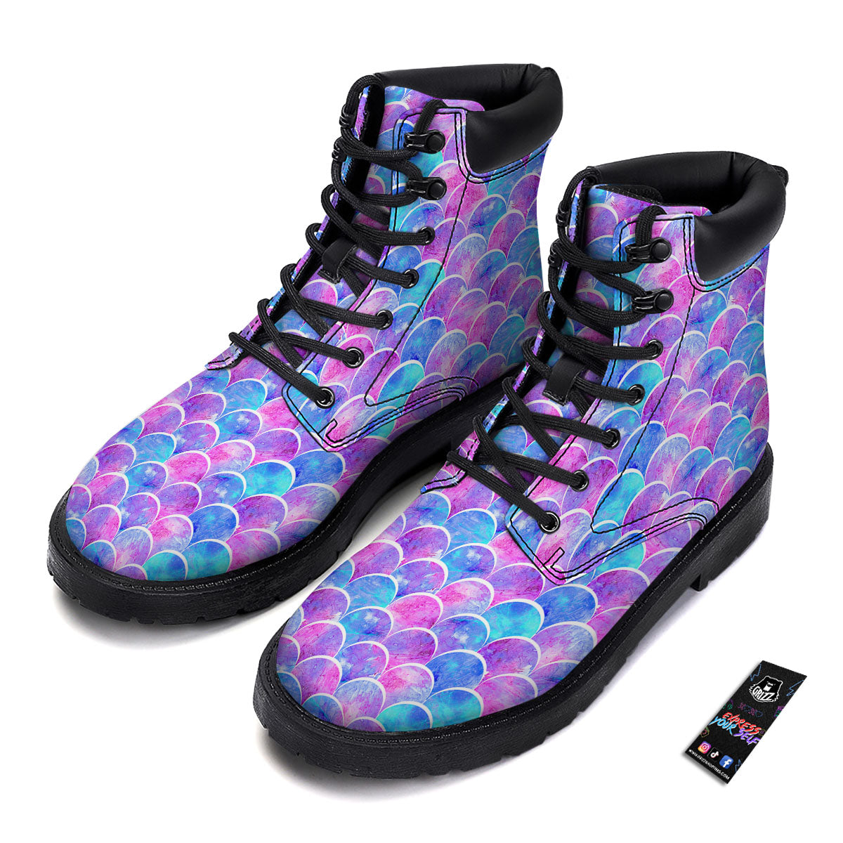 Mermaid Scales Sea Blue Print Pattern Boots-grizzshop