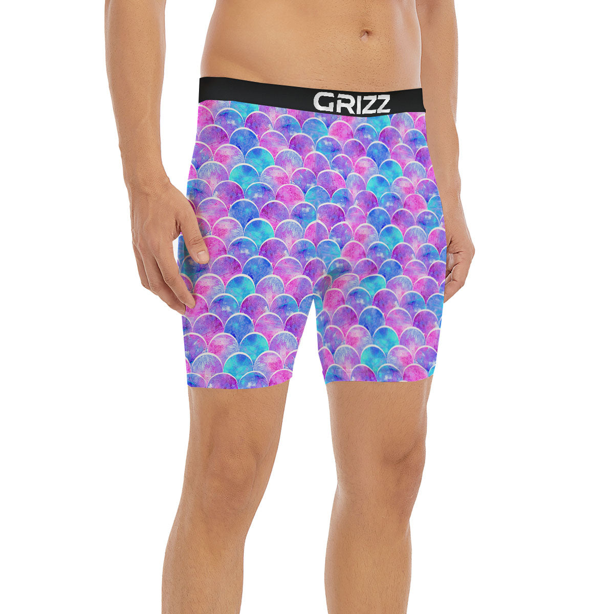 Mermaid Scales Sea Blue Print Pattern Boxer Briefs-grizzshop