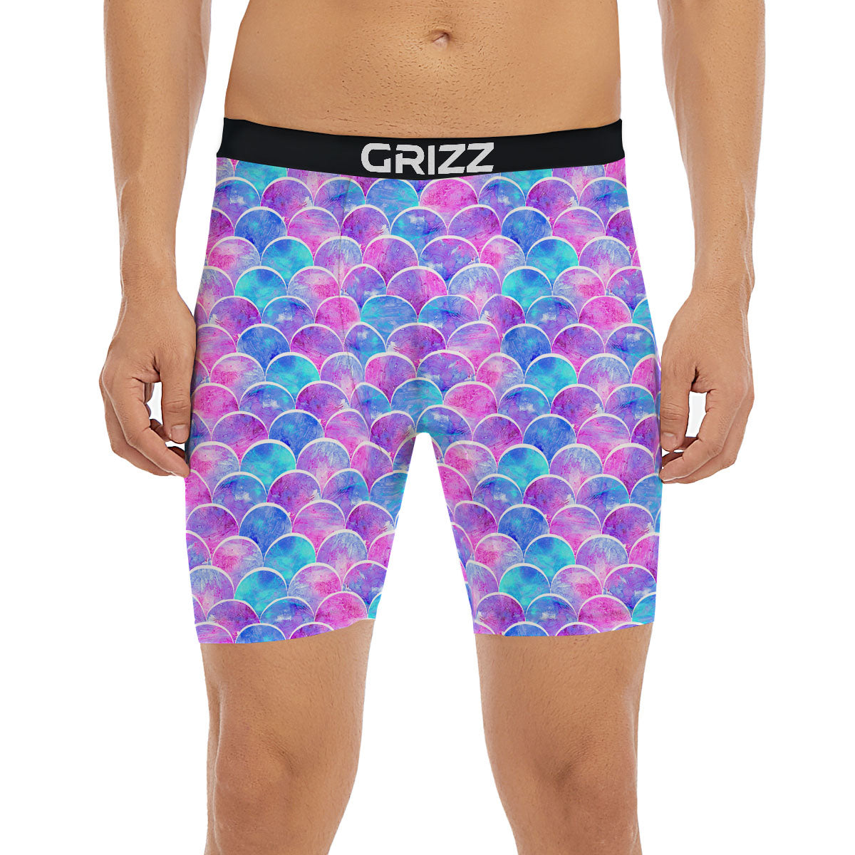 Mermaid Scales Sea Blue Print Pattern Boxer Briefs-grizzshop