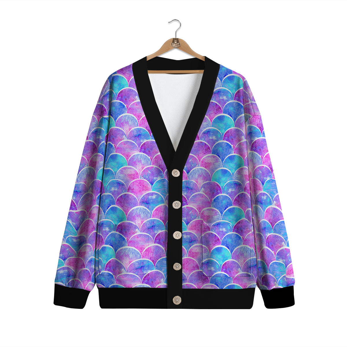 Mermaid Scales Sea Blue Print Pattern Cardigan-grizzshop