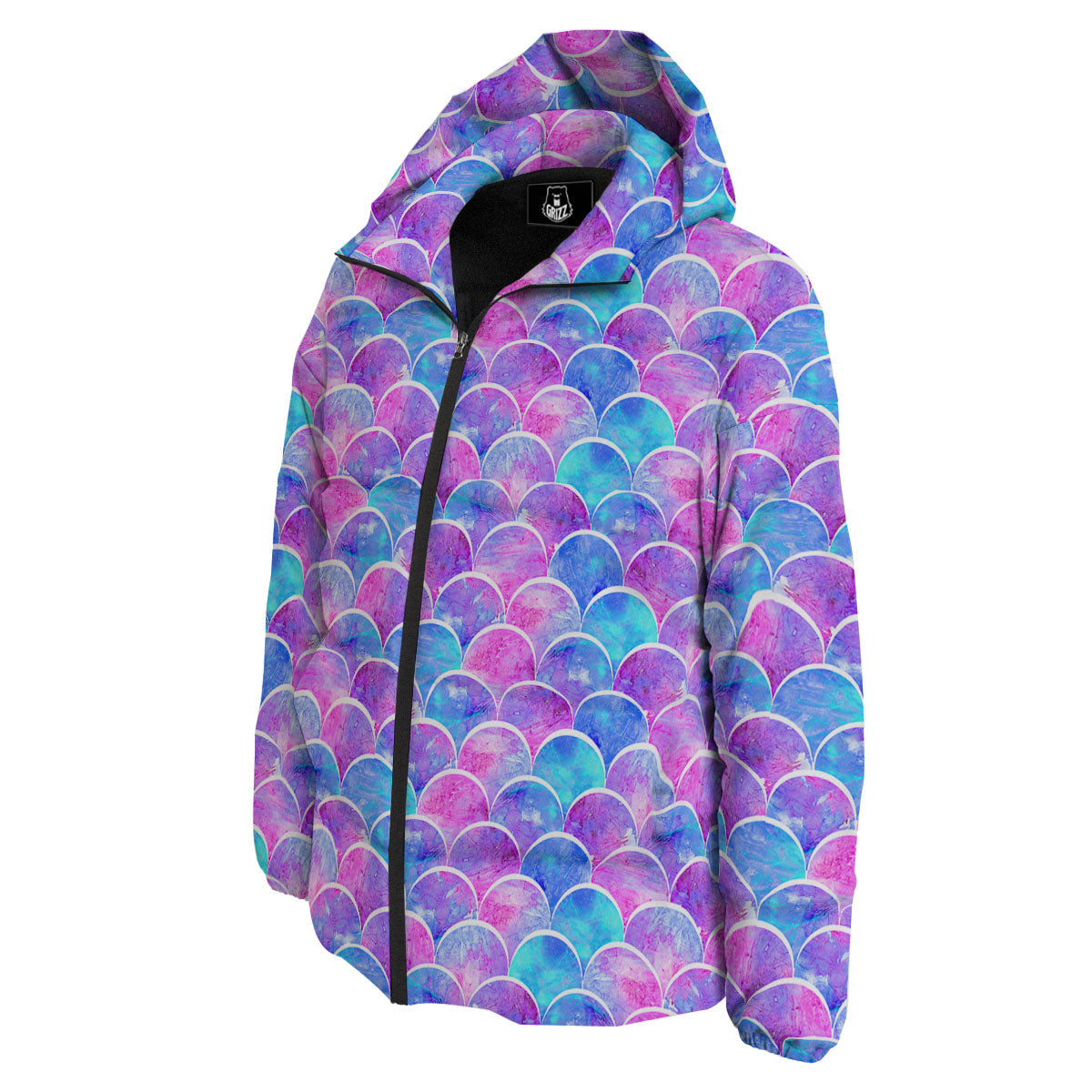 Mermaid Scales Sea Blue Print Pattern Down Jacket-grizzshop
