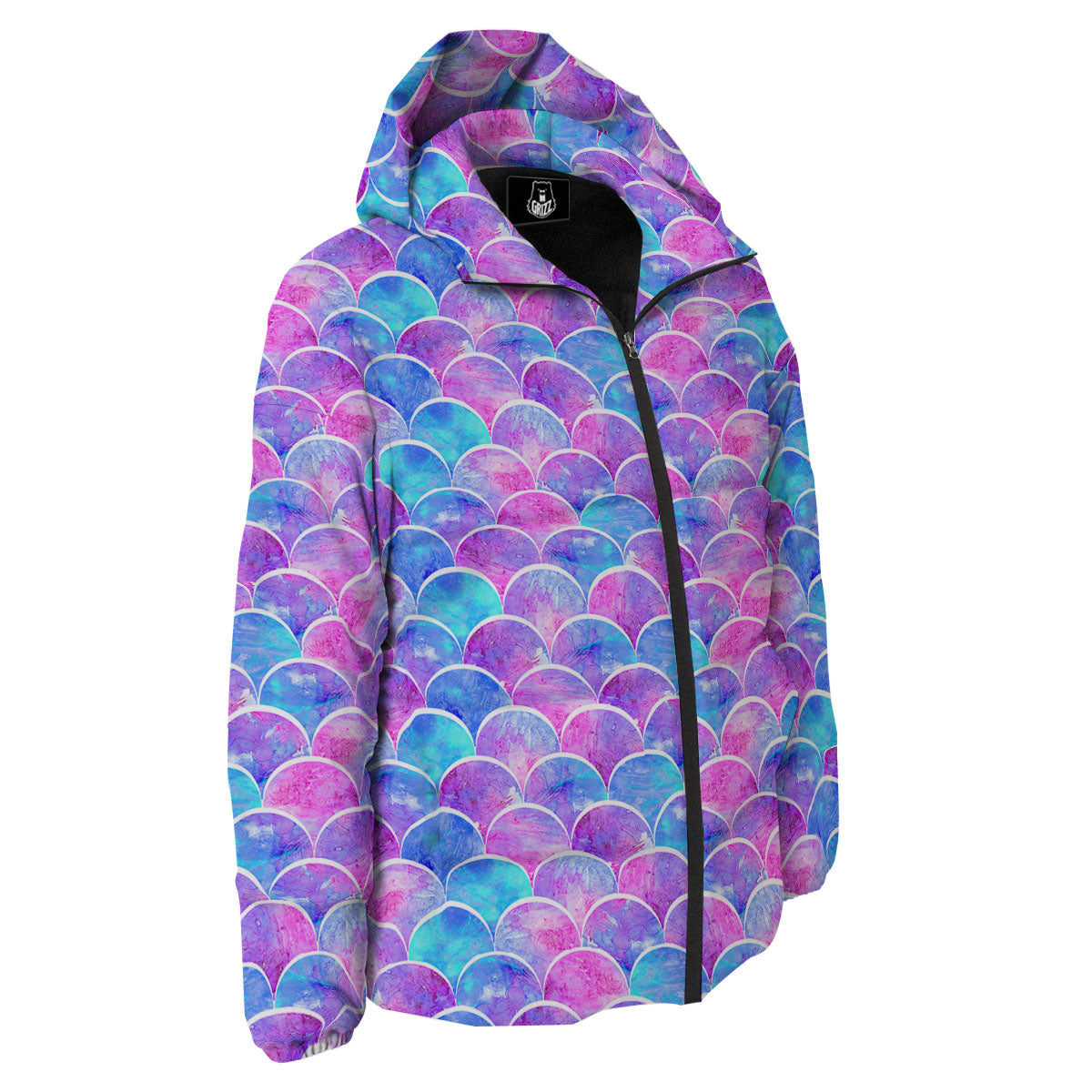 Mermaid Scales Sea Blue Print Pattern Down Jacket-grizzshop