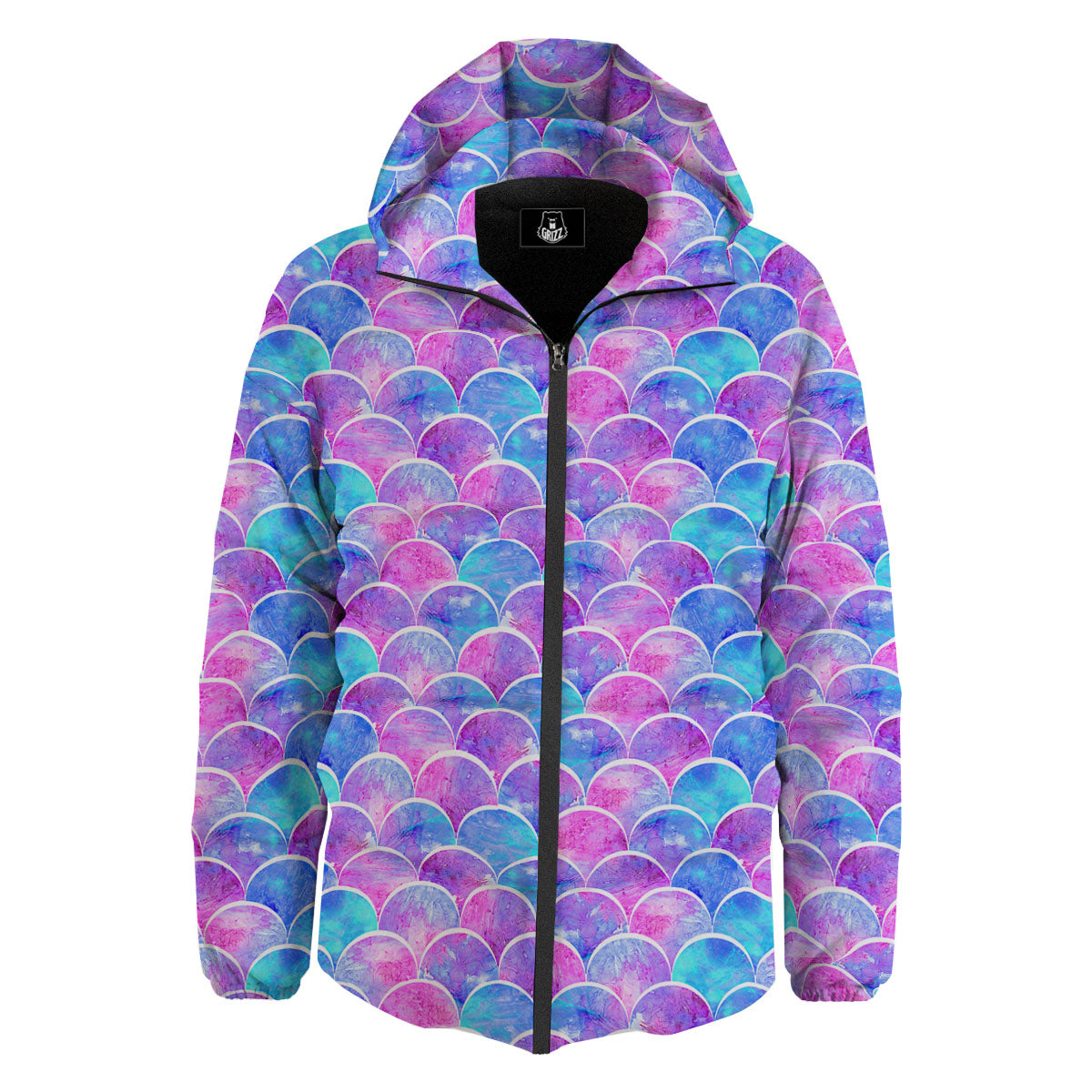 Mermaid Scales Sea Blue Print Pattern Down Jacket-grizzshop