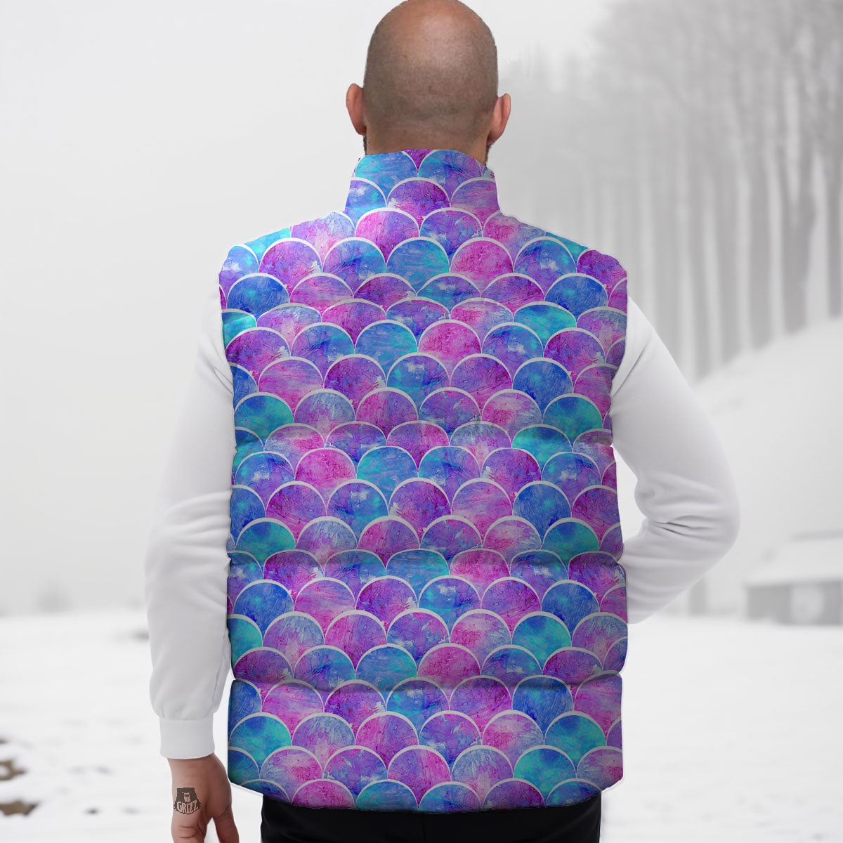 Mermaid Scales Sea Blue Print Pattern Down Vest