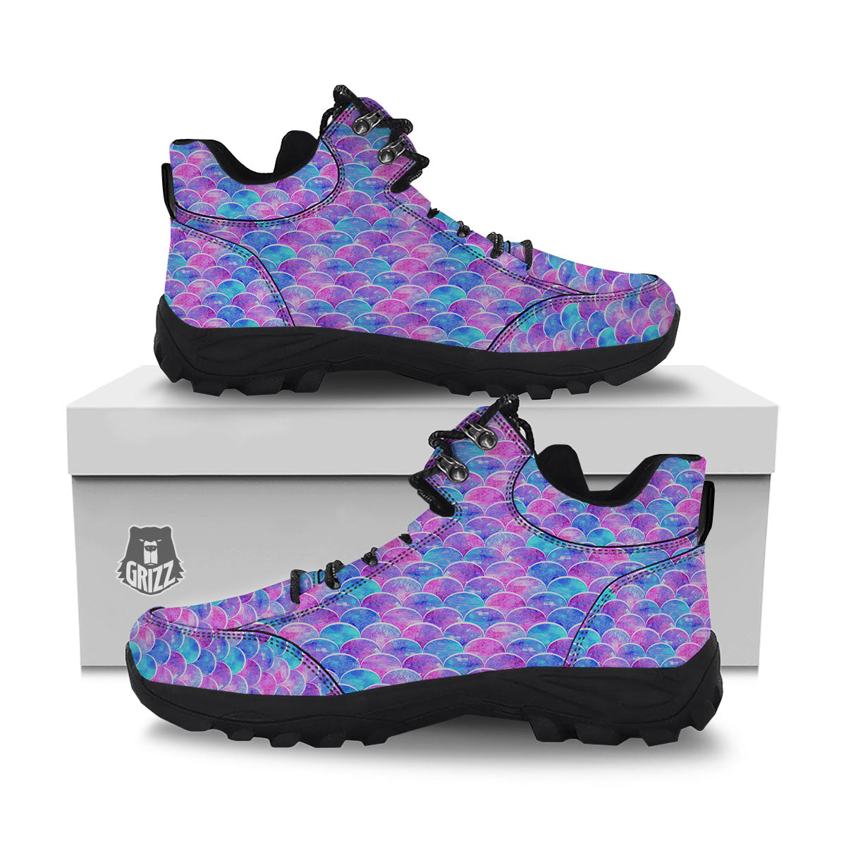 Mermaid Scales Sea Blue Print Pattern Hiking Shoes-grizzshop