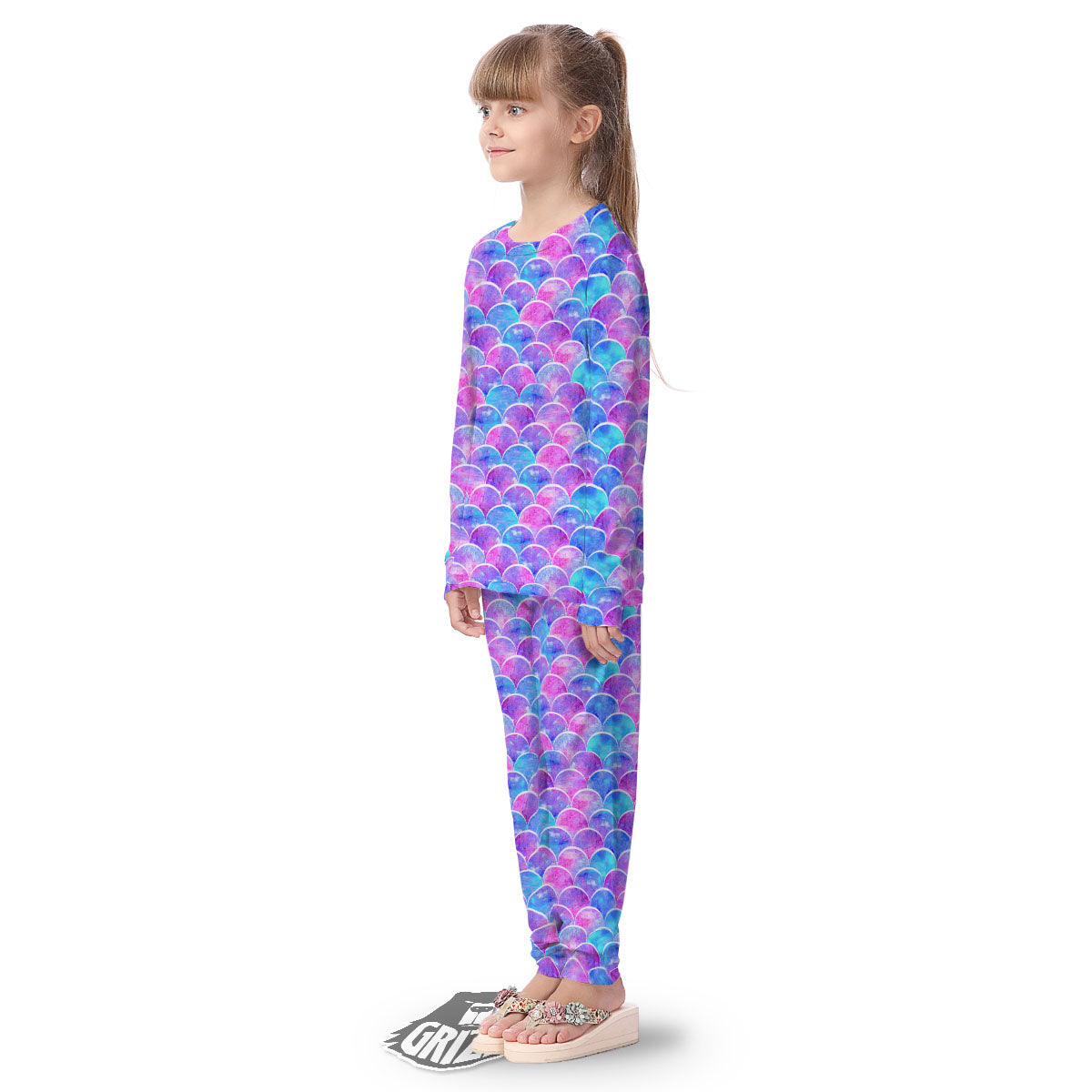 Mermaid Scales Sea Blue Print Pattern Kid's Pajamas-grizzshop