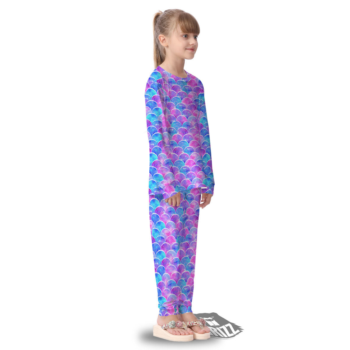 Mermaid Scales Sea Blue Print Pattern Kid's Pajamas-grizzshop