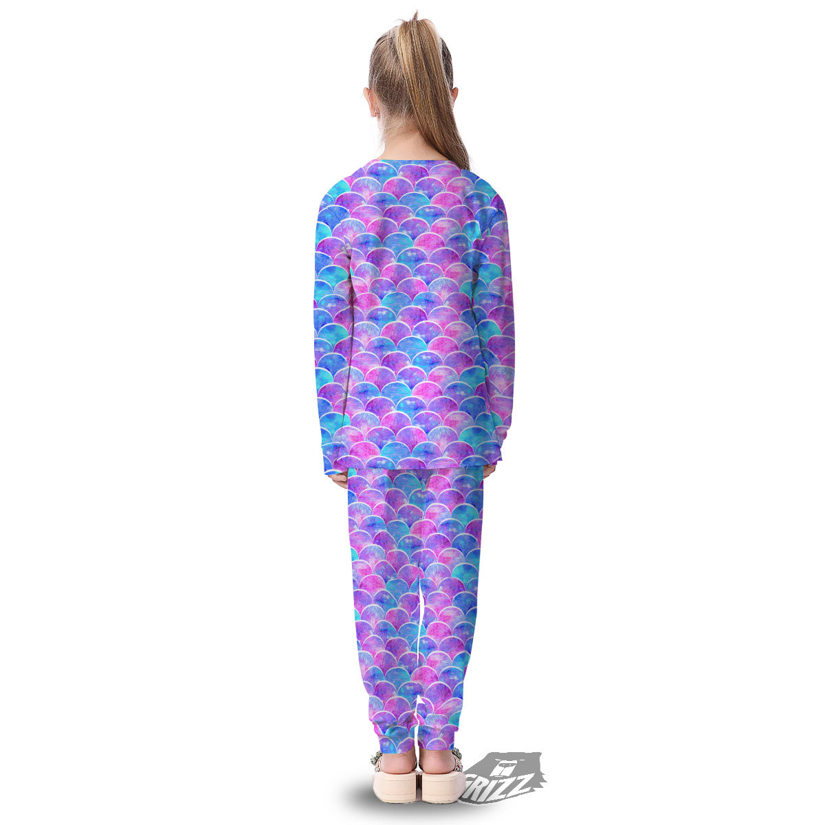 Mermaid Scales Sea Blue Print Pattern Kid's Pajamas-grizzshop
