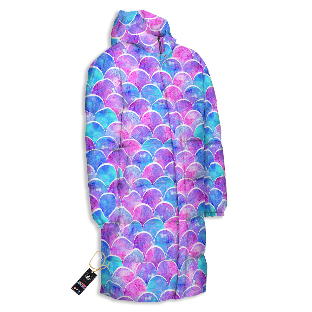 Mermaid Scales Sea Blue Print Pattern Long Down Jacket-grizzshop