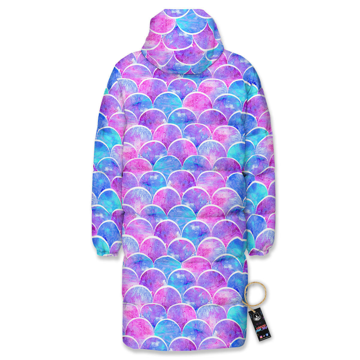Mermaid Scales Sea Blue Print Pattern Long Down Jacket-grizzshop