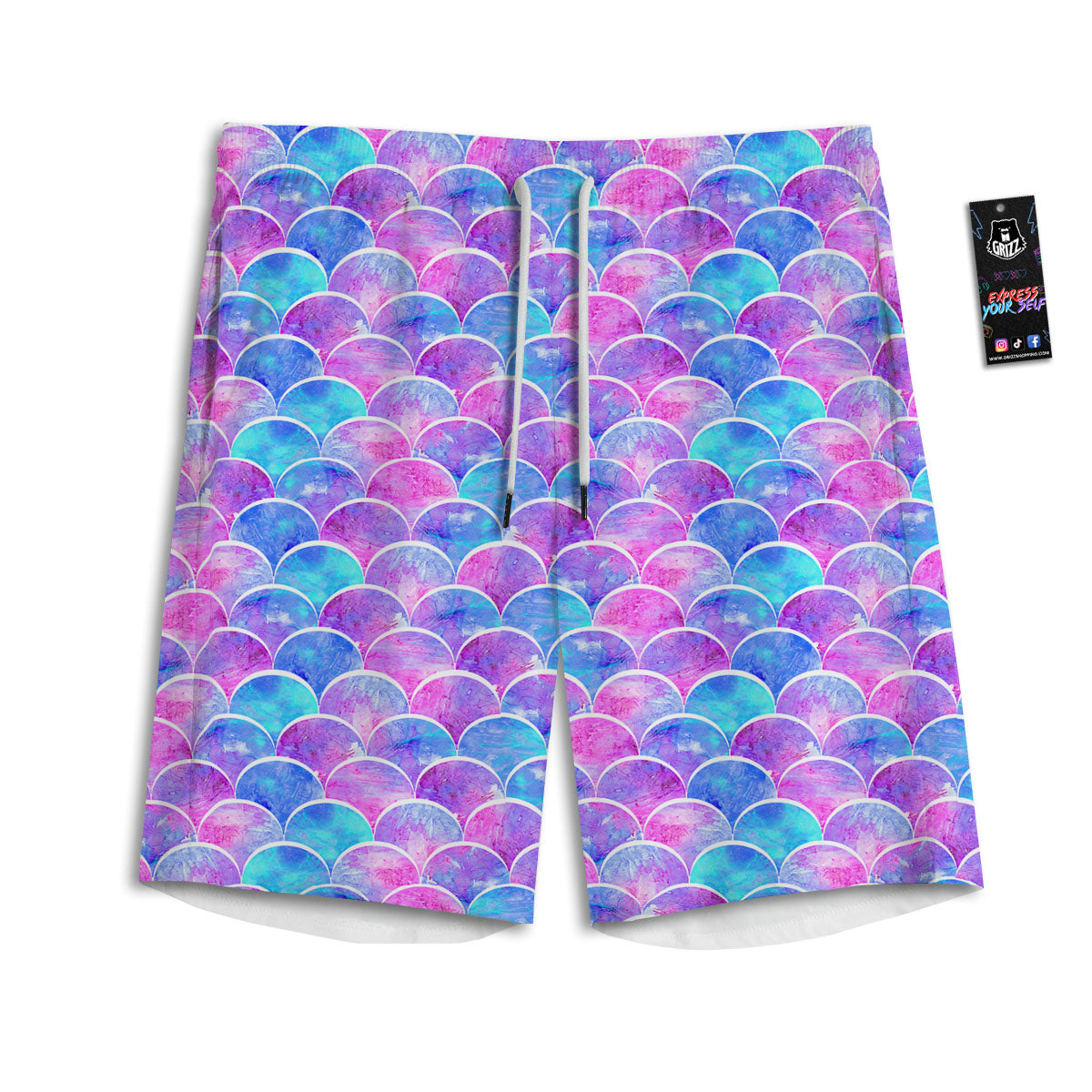 Mermaid Scales Sea Blue Print Pattern Men's Athletic Shorts