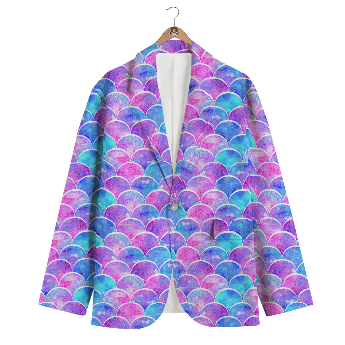 Mermaid Scales Sea Blue Print Pattern Men's Blazer-grizzshop