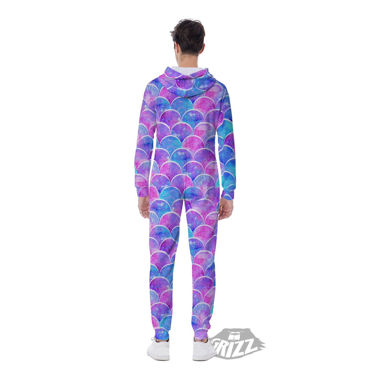 Mermaid Scales Sea Blue Print Pattern Men's Jumpsuit-grizzshop