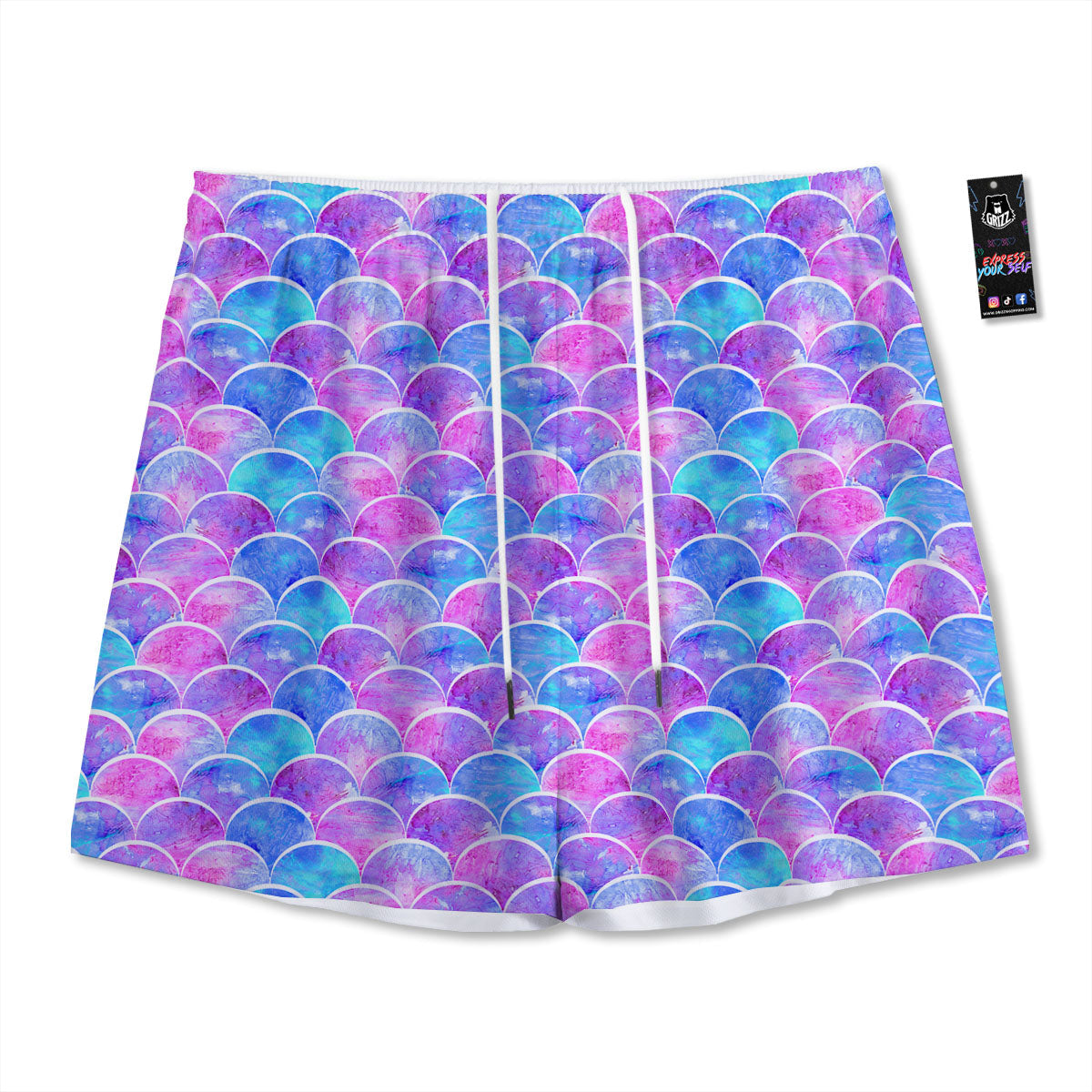 Mermaid Scales Sea Blue Print Pattern Mesh Shorts