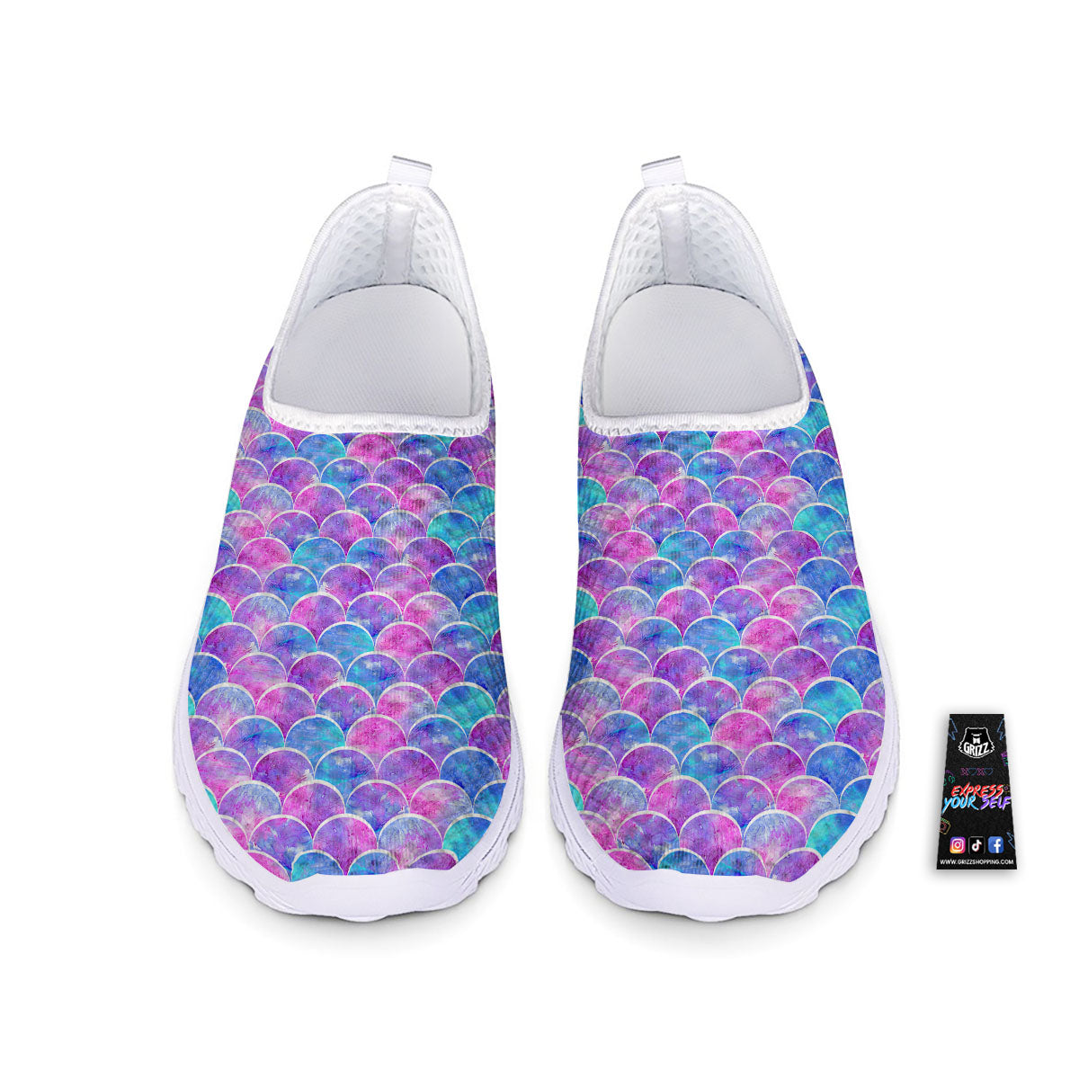 Mermaid Scales Sea Blue Print Pattern Nurse Shoes-grizzshop