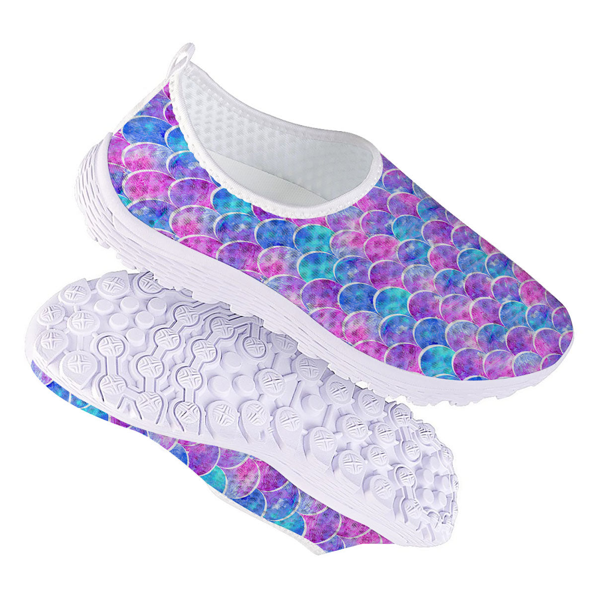 Mermaid Scales Sea Blue Print Pattern Nurse Shoes-grizzshop