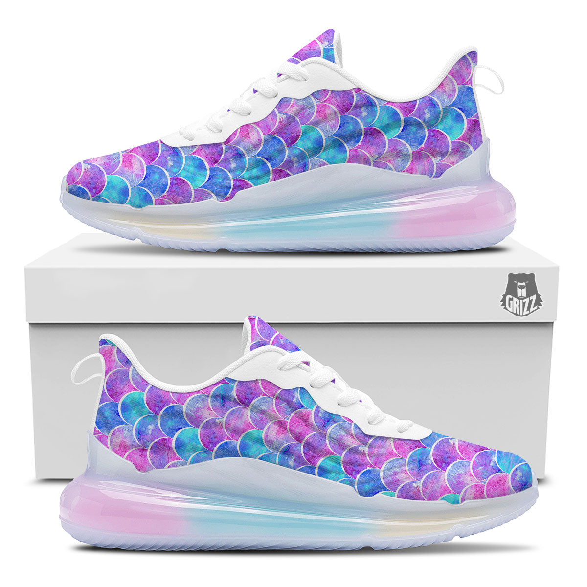 Mermaid Scales Sea Blue Print Pattern Running Sneakers-grizzshop