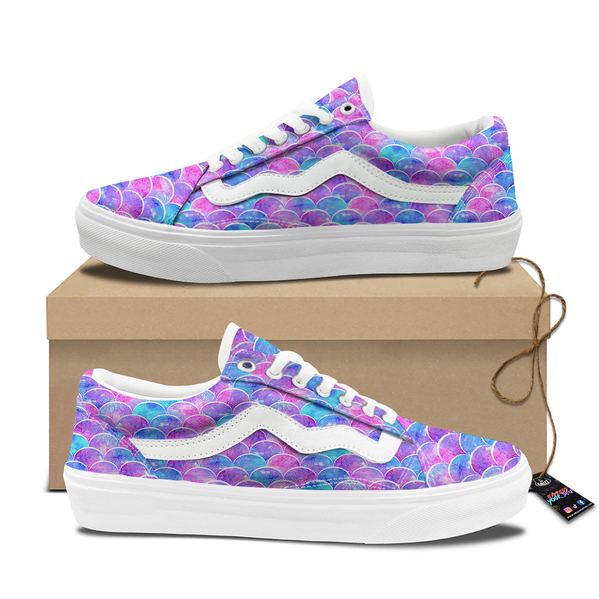 Mermaid Scales Sea Blue Print Pattern Skate Shoes-grizzshop