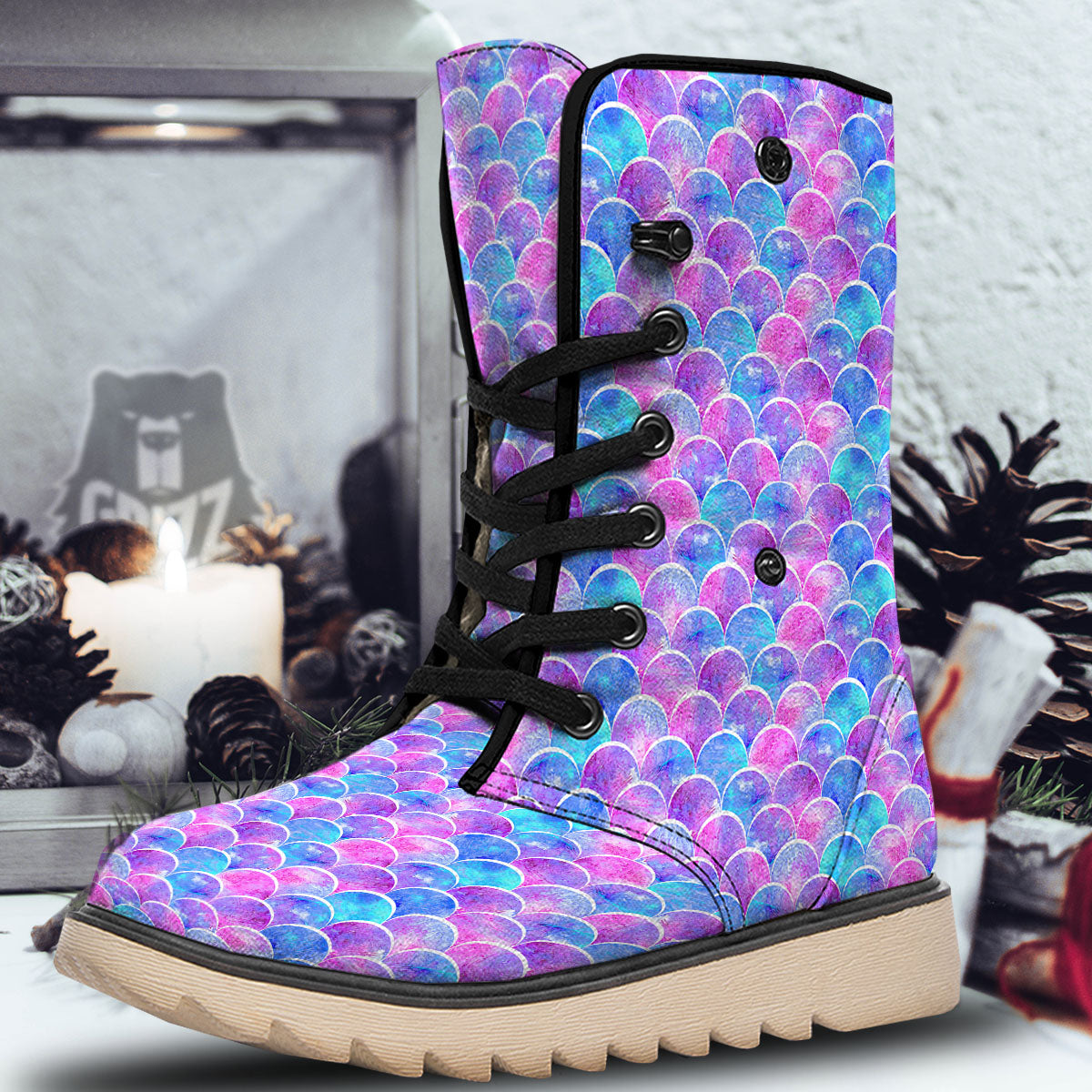 Mermaid Scales Sea Blue Print Pattern Snow Boots-grizzshop