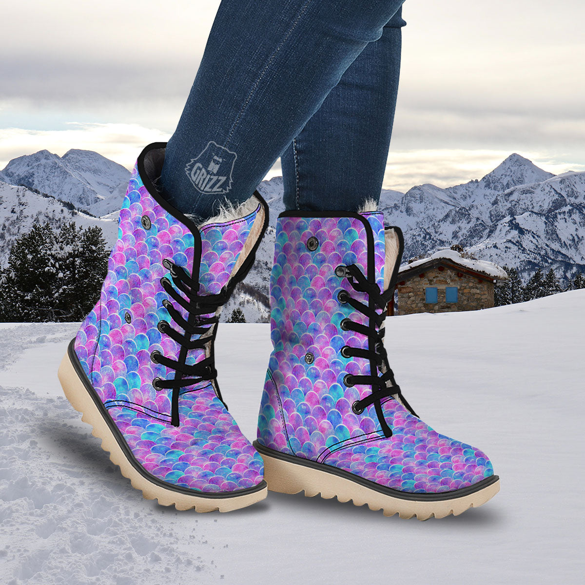 Mermaid Scales Sea Blue Print Pattern Snow Boots-grizzshop
