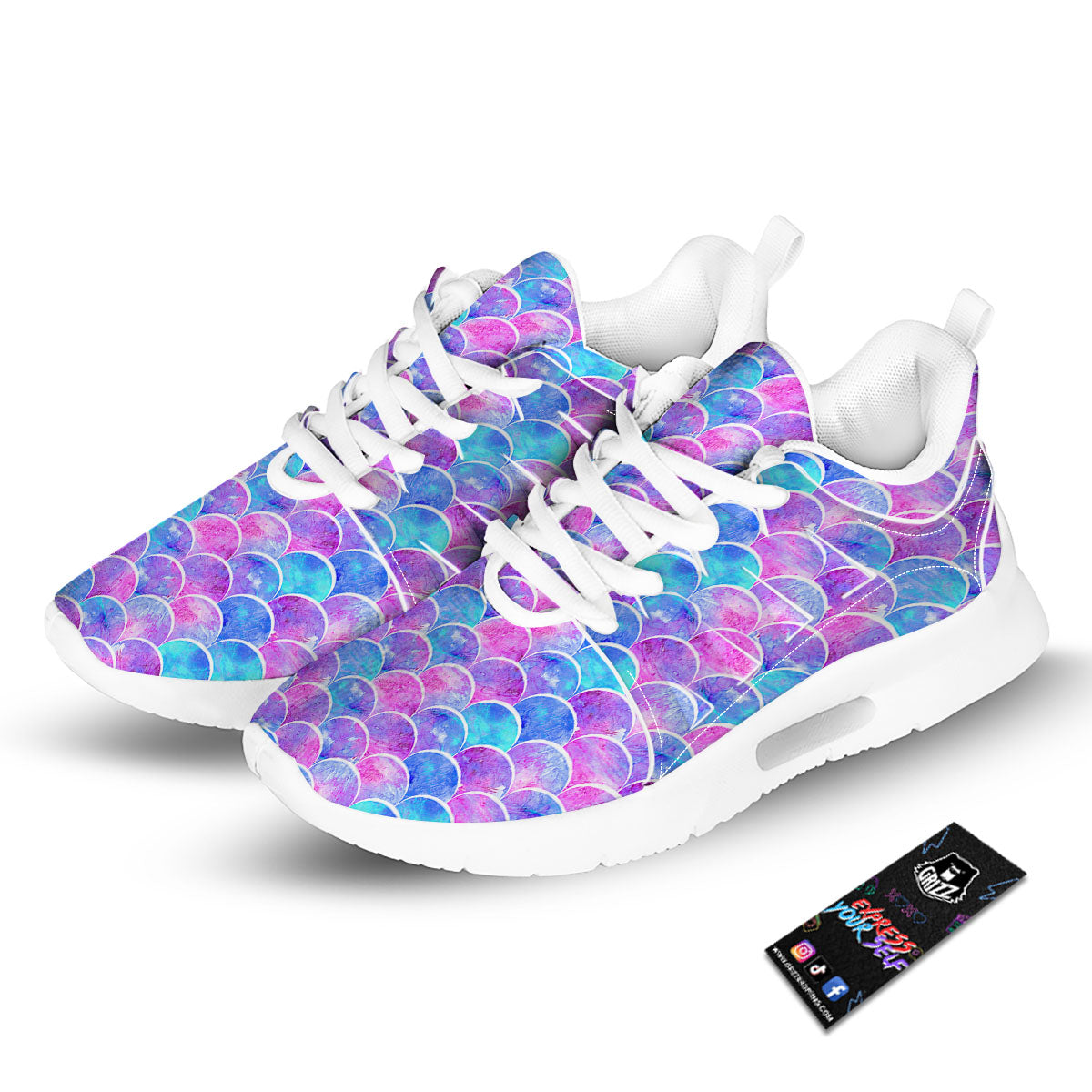 Mermaid Scales Sea Blue Print Pattern Tennis Shoes-grizzshop