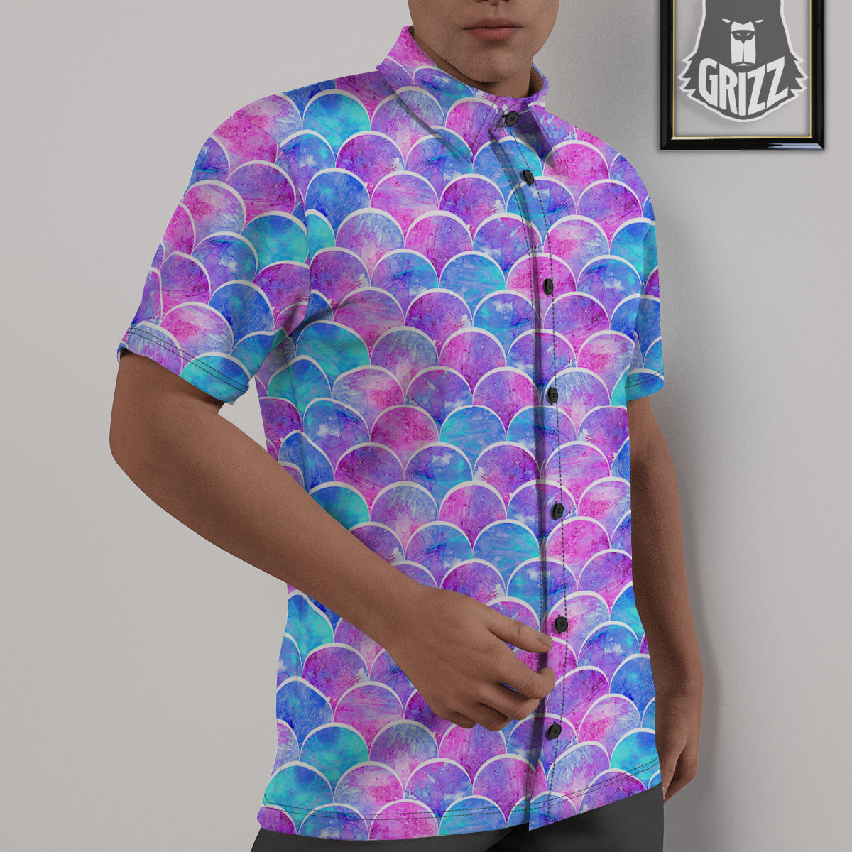 Mermaid Scales Sea Blue Print Pattern Untucked Shirts-grizzshop
