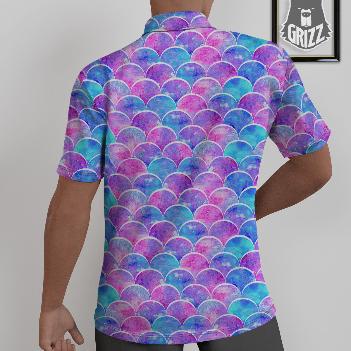 Mermaid Scales Sea Blue Print Pattern Untucked Shirts-grizzshop