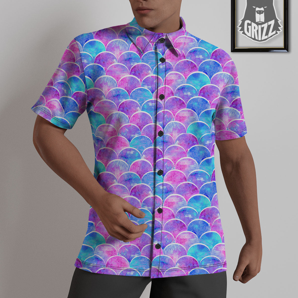 Mermaid Scales Sea Blue Print Pattern Untucked Shirts-grizzshop