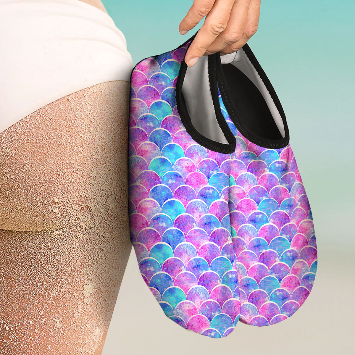 Mermaid Scales Sea Blue Print Pattern Water Shoes-grizzshop