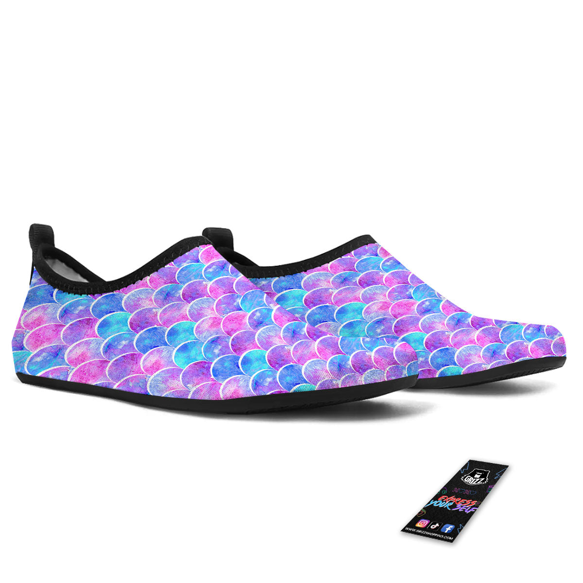 Mermaid Scales Sea Blue Print Pattern Water Shoes-grizzshop