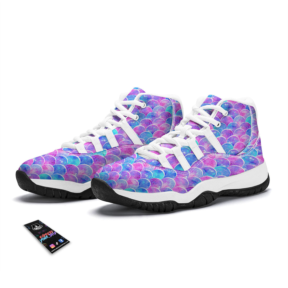 Mermaid Scales Sea Blue Print Pattern White Bball Shoes-grizzshop